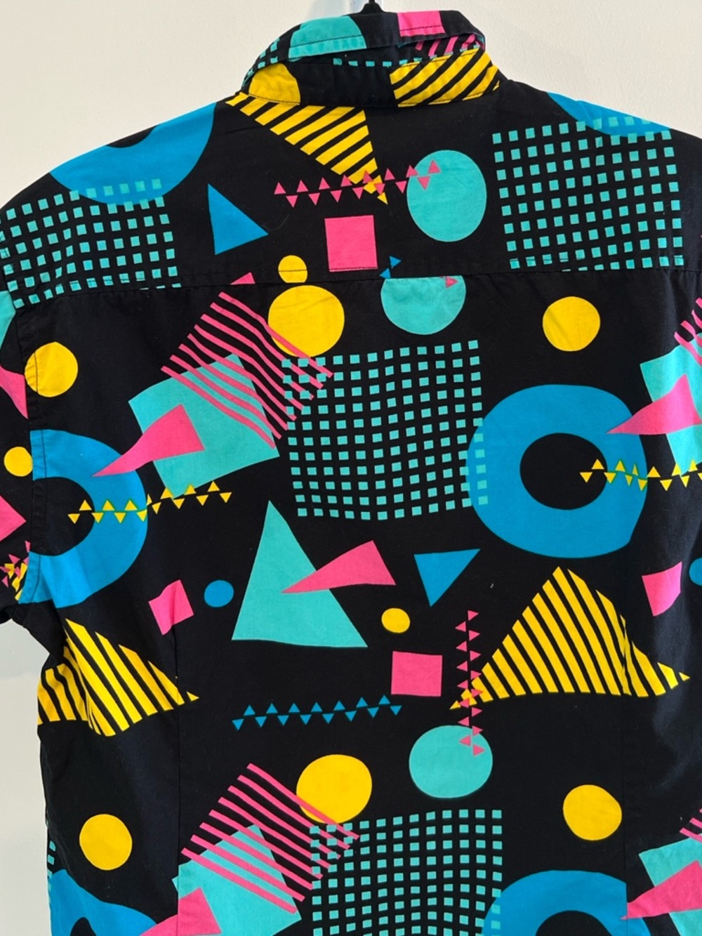 80s Print Geometric Black Yellow Blue Rad SS Button Down Shirt Mens Sz Medium - Picture 6 of 11